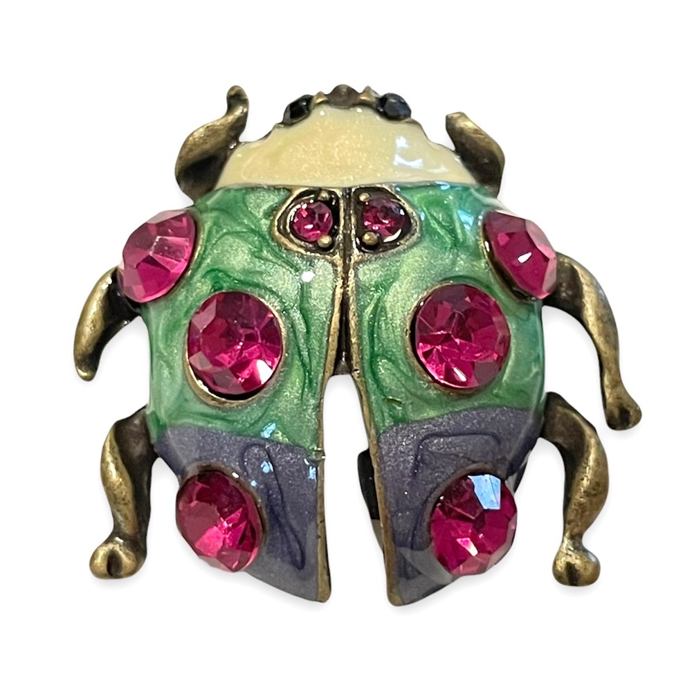 Ladybug Beetle Enamel Rhinestone Brooch